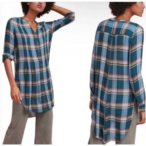 Akemi + Kin Lucie Green Plaid Button Up Shirt Dress Anthropologie Medium Tunic
